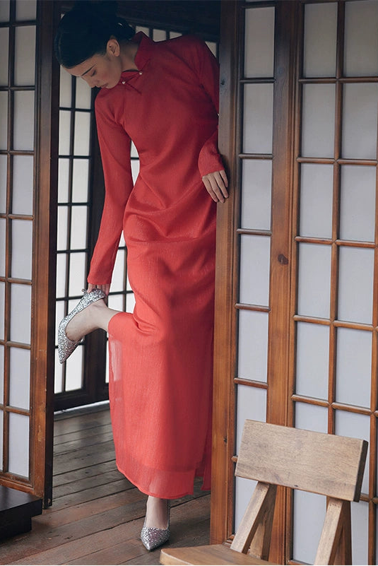 GOUDIN Engagement long-sleeved red dress-RIX.