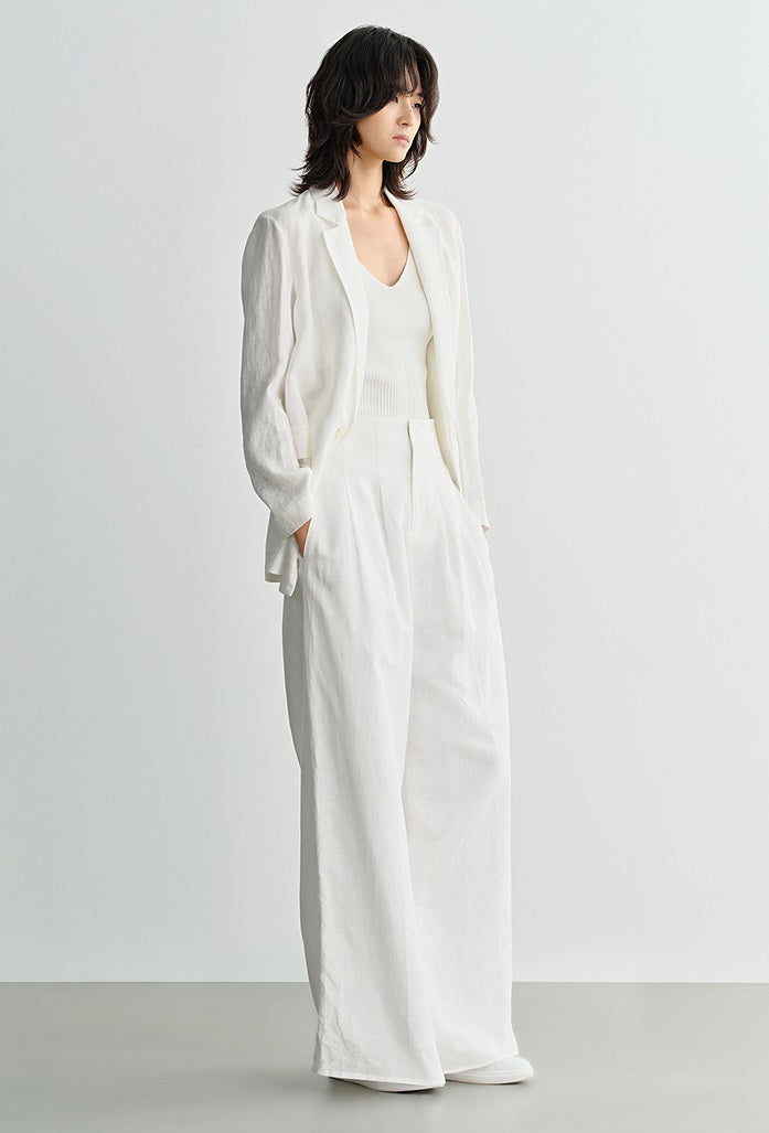COMME MOI women's light linen wide-leg pant suit set - MESSIAH.