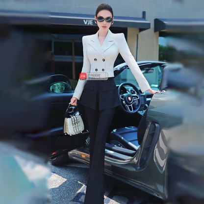 VJE  Dark Print Shape Culottes Two-Piece Suit Set- lLIAM.