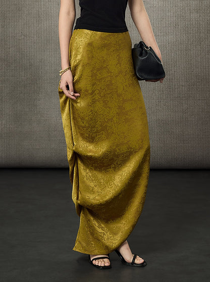 HECO Pleated Long Jacquard Slit Skirt - EAGLE.