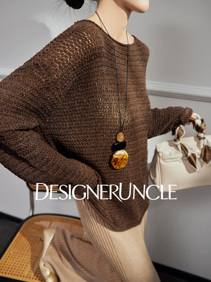 DGU| Hollow loose knitted long sleeves lazy style niche design pullover sweater - TEST.