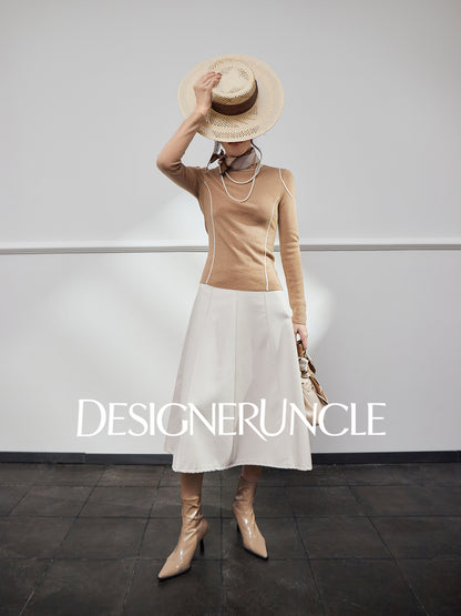 DGU| Camel sweater contrasting design light luxury niche inner with a slim knitted top - Stephanie.