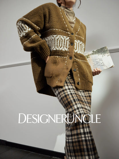 DGU "Tanger" Fair Isle sweater women's retro loose knitted cardigan jacket - ALEX.