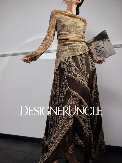 DGU "Night Weave" coffee skirt new A-line high-waisted long slimming top - PAYPHONE.