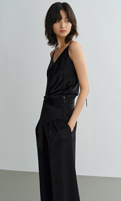 COMME MOI Lv Yan Designer Summer Women's Patchwork Satin V-Neck Sling - LEINANI.