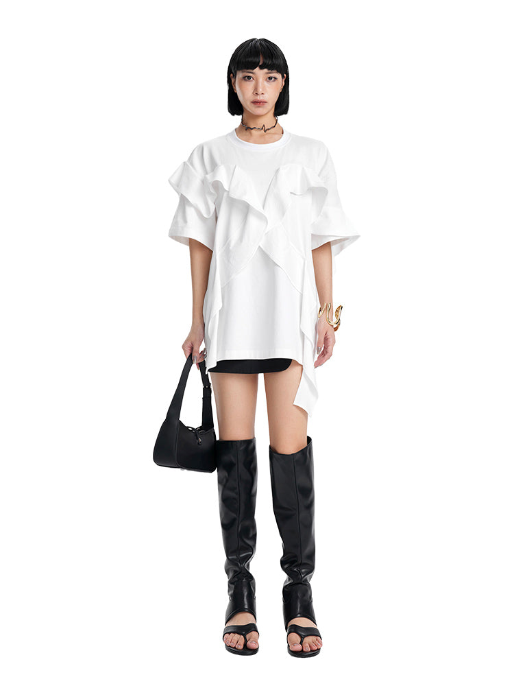 TINY IN ruffled crewneck large dropped shoulders versatile top -SAC