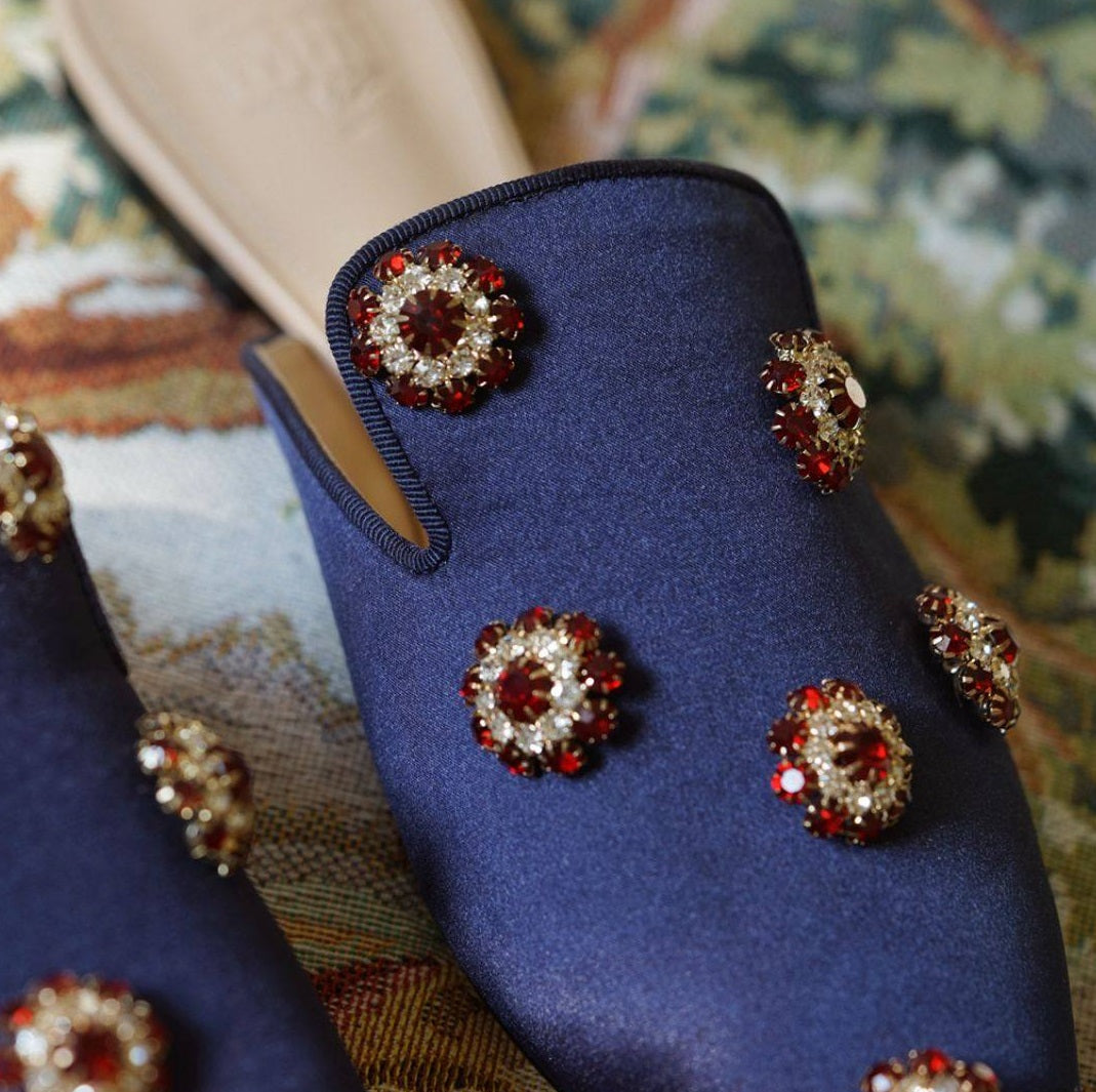 B-FEI French rhinestones vintage pointed toe mules-PENKI.