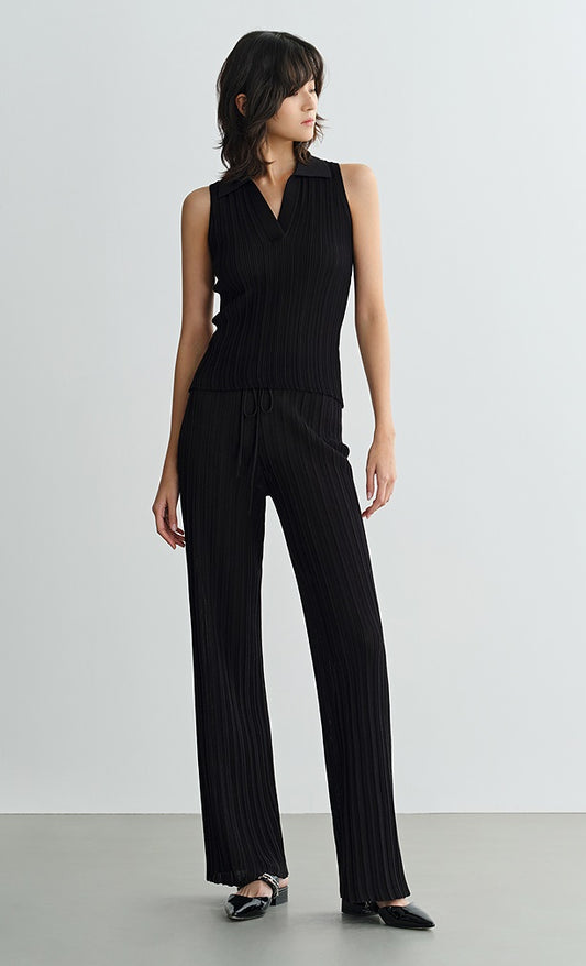 COMME MOI three acetate pit strip lapel knitted vest & pants - ELENA.