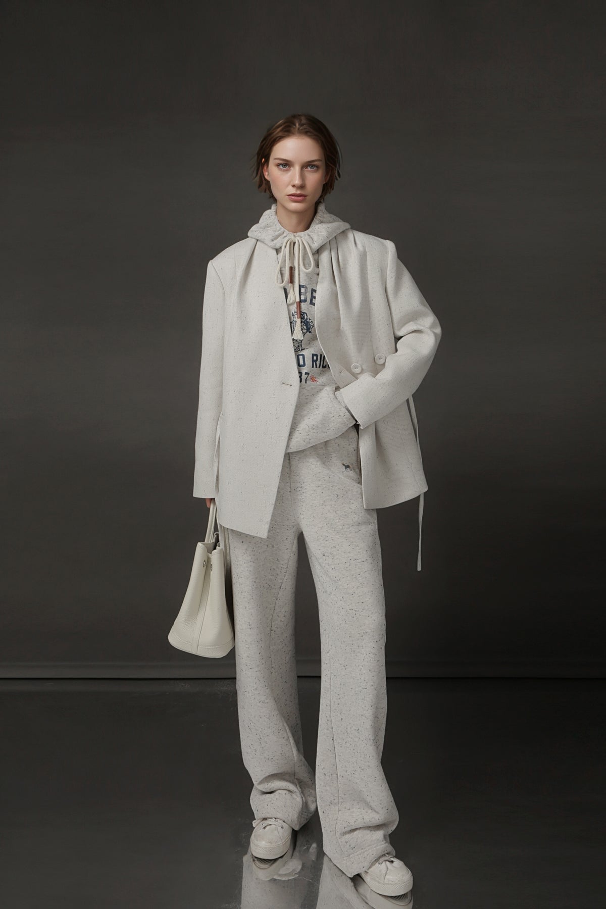 PIAOIN light style shoulder shirring elegant V-neck suit women's waist blazer-FATE