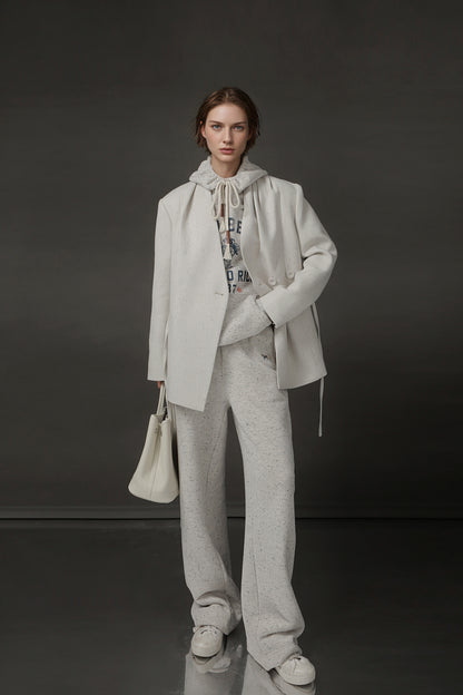 PIAOIN light style shoulder shirring elegant V-neck suit women's waist blazer-FATE