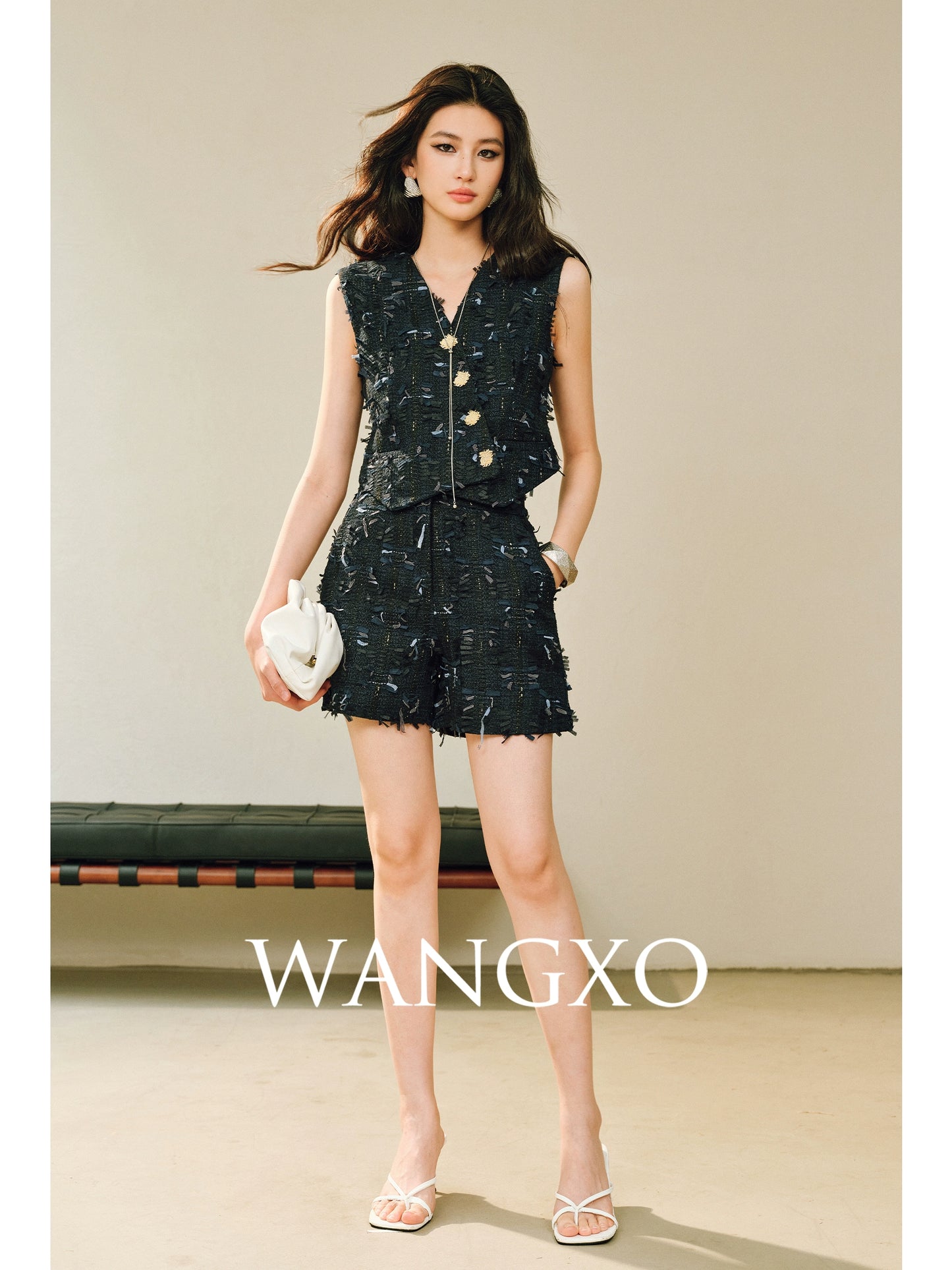 WANGXO | Yaluxe Custom \Pull Wool  Multi-Yarn Woven Vest, Shorts & Skirt Set -RINA