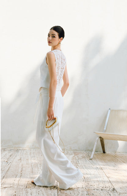 WANGXO |V-Neck Vest & Belted Straight Pants Intellectual Suit Set -NÉRA