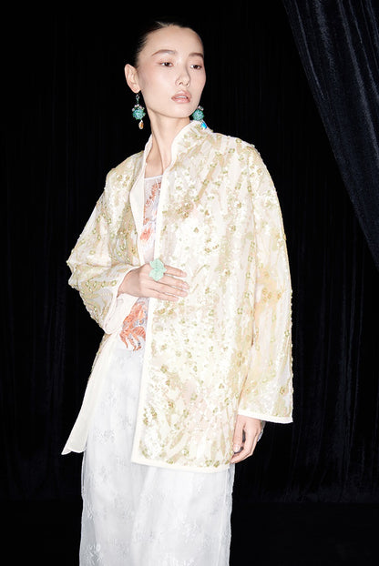 M essential Mackay designer Jinghui embroidered stand-up collar loose jacket - JACKIE.