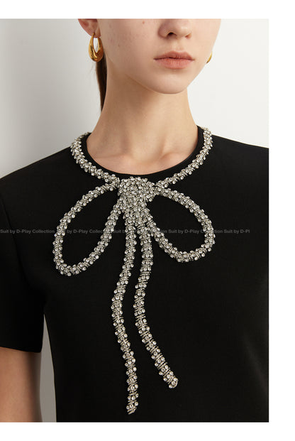 Elegant minimalist Classic Blackbeaded neckline Dress - Socialite