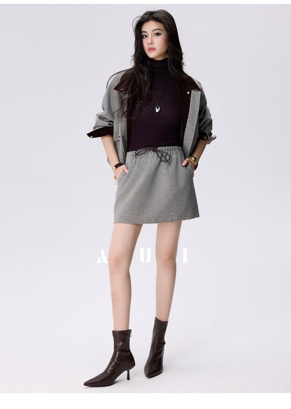 AUI Sheep Wool Black Turtleneck Sweater Slim Knit Base Jacket -  Su-Ho.