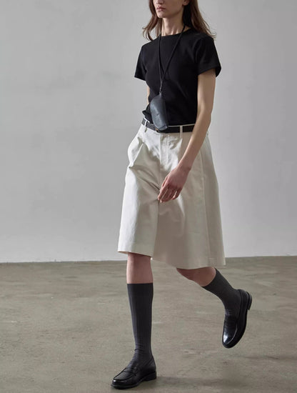 NOTHING WRITTEN pattern shorts high-waisted casual wide-leg cropped pants-GWEN.