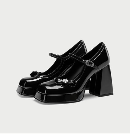 pjjuu black patent leather Mary Jane High Heels - DEER