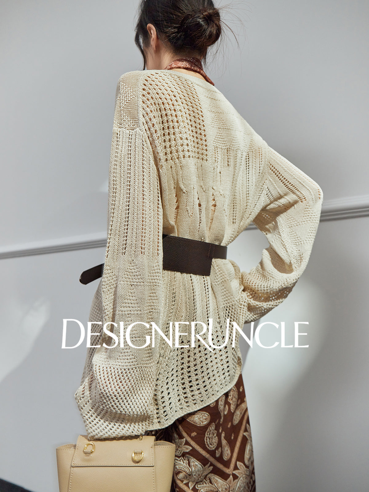 DGU| Khaki Knitted Sweater Hollow Design Niche Loose Top - Felicia.