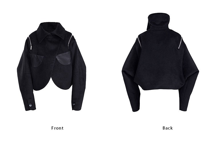 TINY IN women's black shoulder zipper cropped wool jacket- LOU