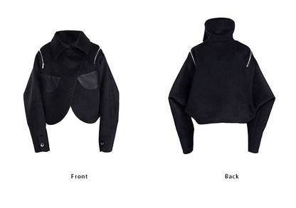 TINY IN women's black shoulder zipper cropped wool jacket- LOU