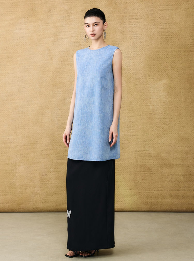 HECO Chinese women's summer  diamond blended linen vest dress - SWET.