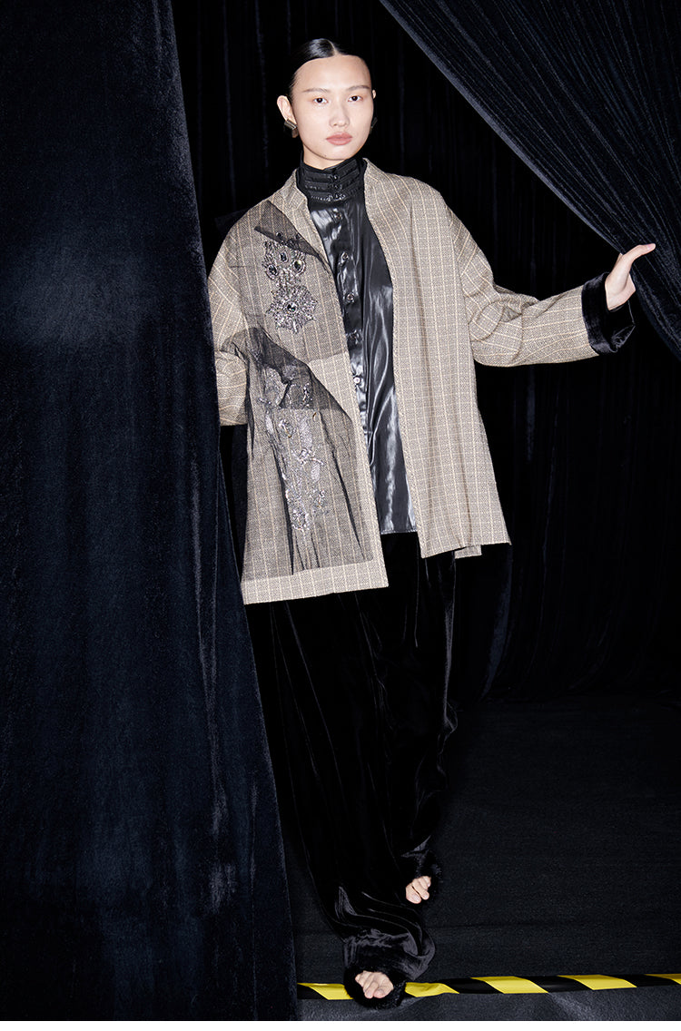 M essential Mackay designer brand embroidered new Chinese cardigan top - grunt.