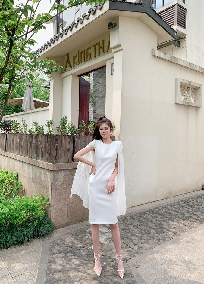 DOLLY Elegant Crew Neck Sleeveless Drape High Waist Wedding Guest Dress-LUNA