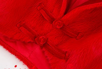 Le Palais Vintage Elegant Style Red Fur Crop Chinese Jacket - Jacky.