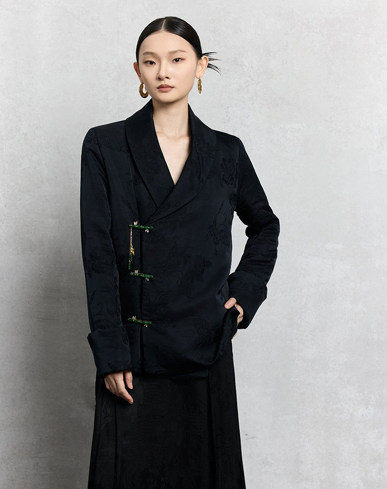 HECO Loose Butterfly Dark Grain Jacquard Thick Jacket - essie.