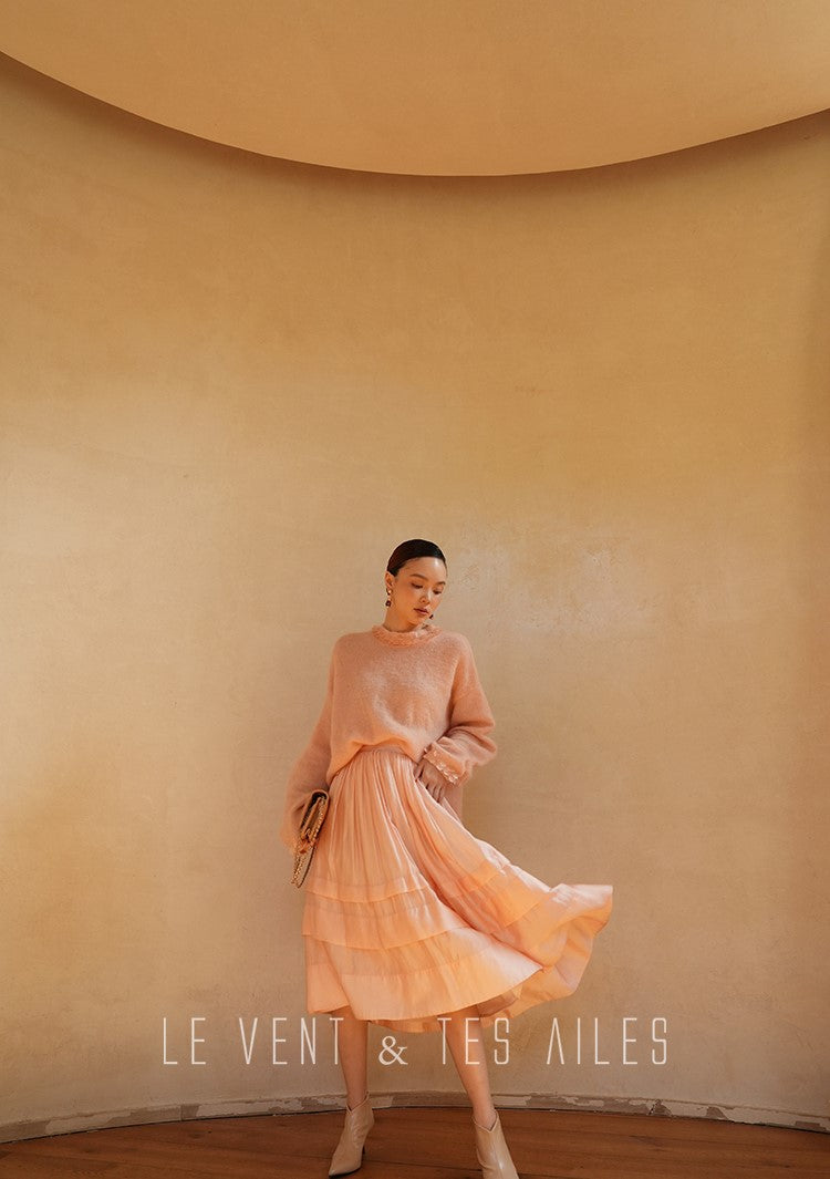 LE VENT&TES AILES French romantic luxury full midi summer skirt -RINA