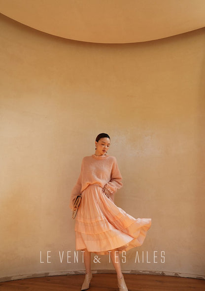 LE VENT&TES AILES French romantic luxury full midi summer skirt -RINA