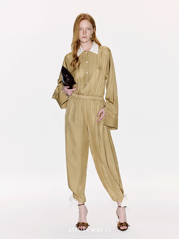 ATELIER MISS LU Ribbon Waist Acetate Jumpsuit - BLAKE