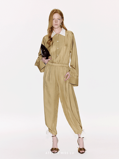 ATELIER MISS LU Ribbon Waist Acetate Jumpsuit - BLAKE