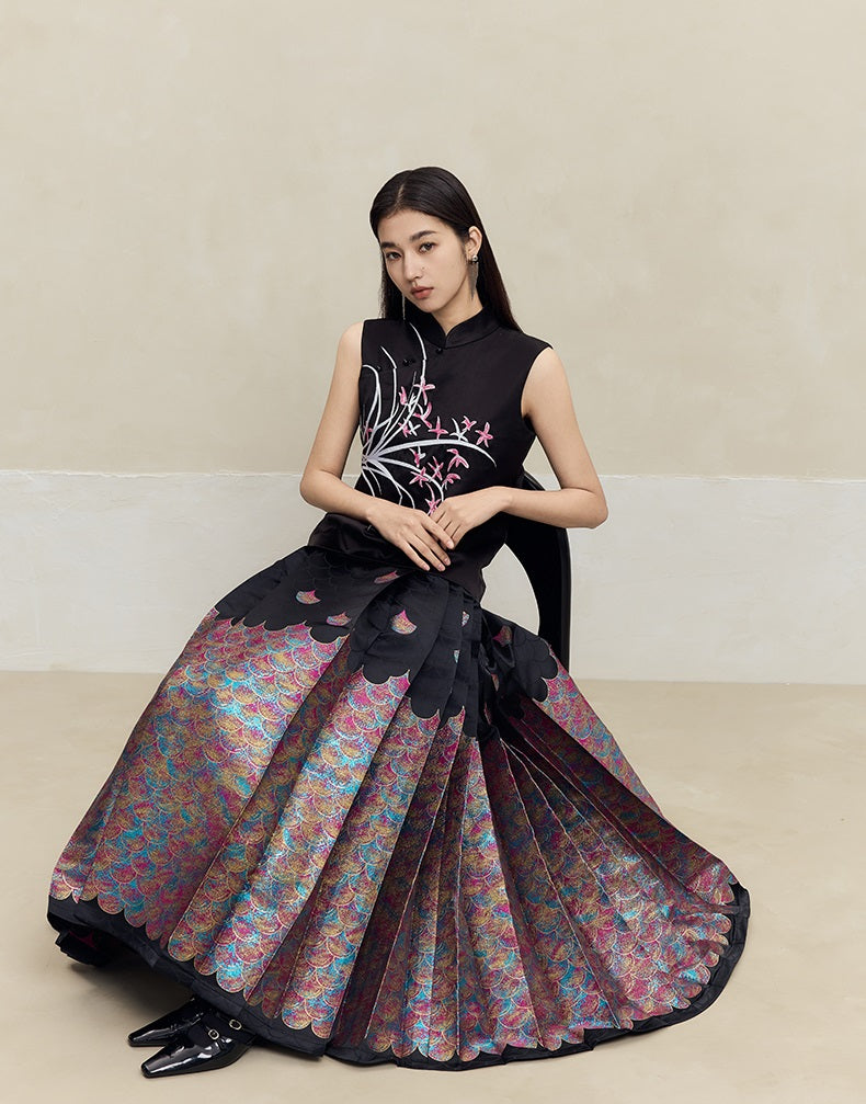 HECO mermaid scale color woven horse face skirt  high waisted long women - will.