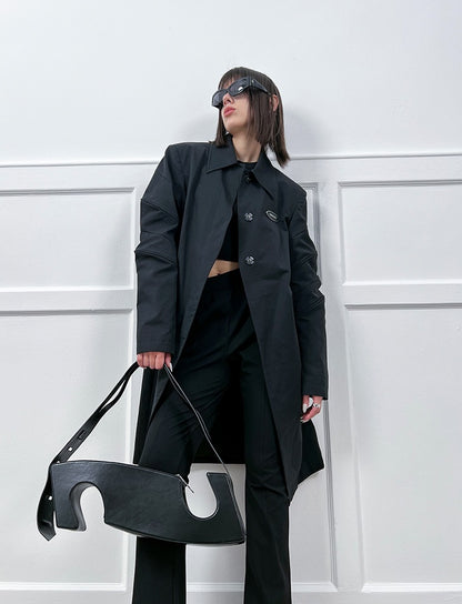 ANNAKIKI black 3D three-dimensional split-sleeve trench coat jacket for women-CONRAD