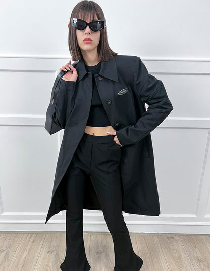 ANNAKIKI black 3D three-dimensional split-sleeve trench coat jacket for women-CONRAD