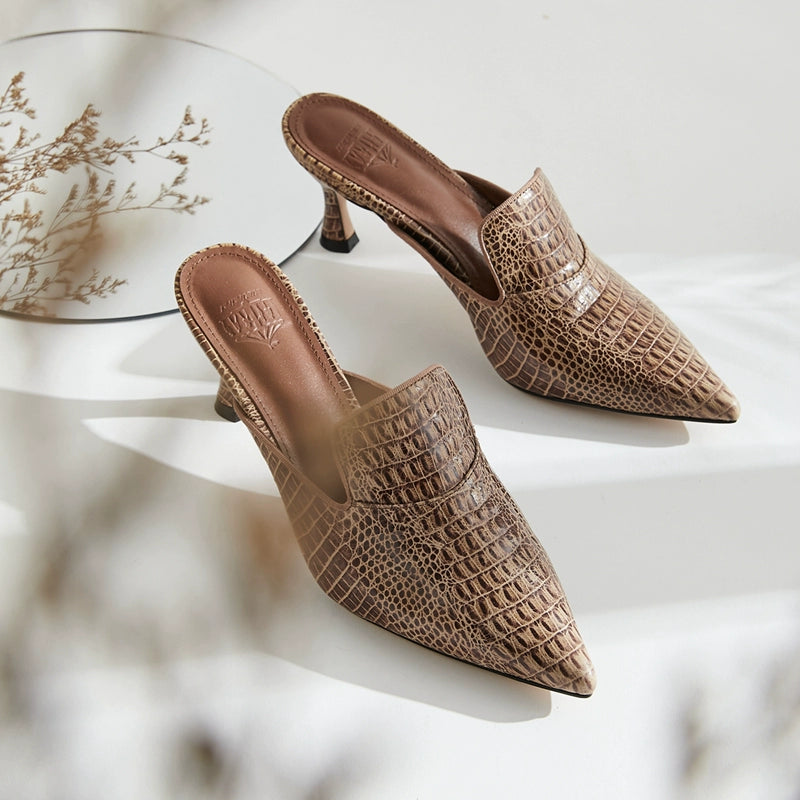 B-FEI vintage mules kitten heel shoes-GUPS.