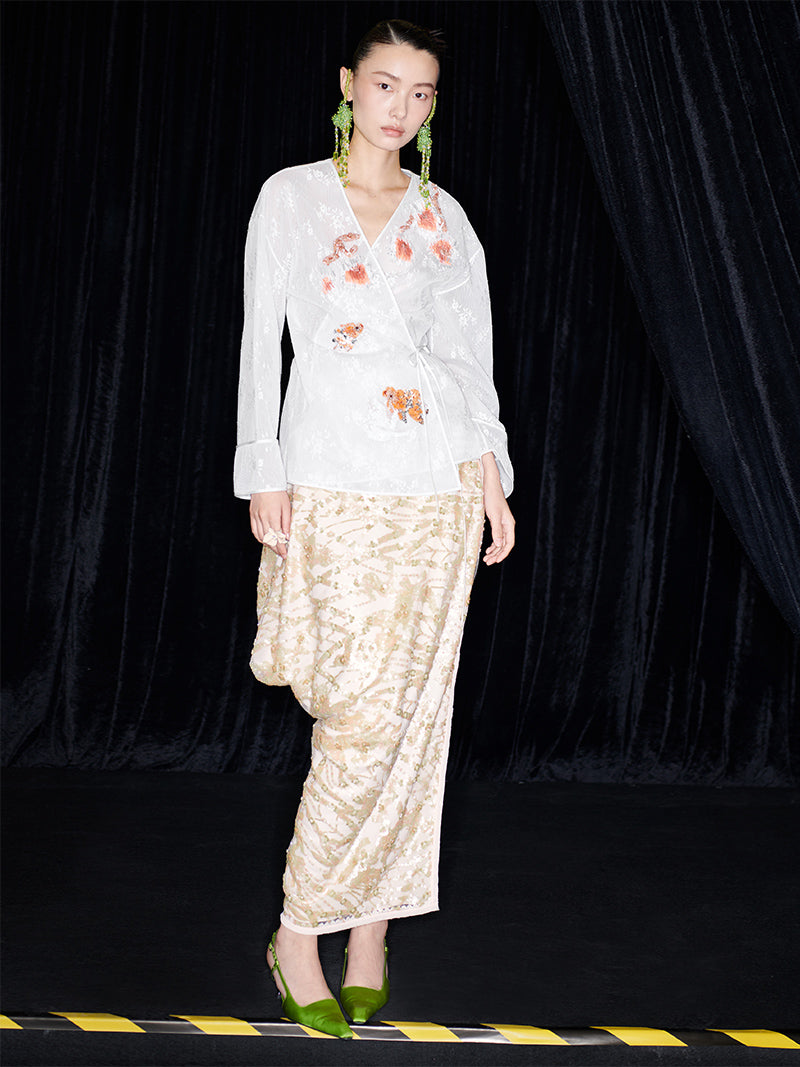 M essential Ma Kai designer Jinghui embroidered fabric upright structure long skirt - WINDA.