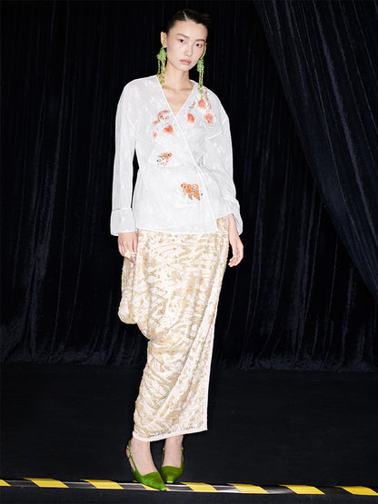 M essential Ma Kai designer Jinghui embroidered fabric upright structure long skirt - WINDA.