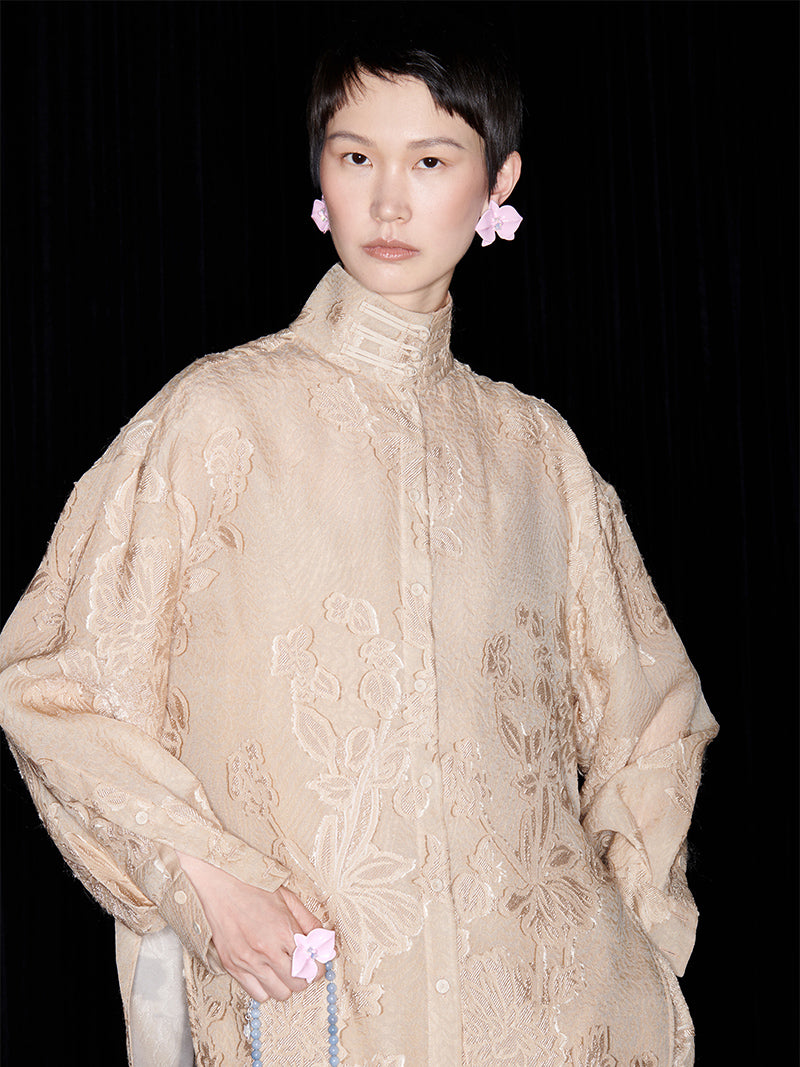 M essential Mackay Chazen silk jacquard disc button-up stand collar shirt pant set - eigiu.