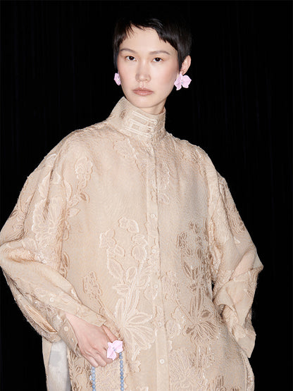 M essential Mackay Chazen silk jacquard disc button-up stand collar shirt pant set - eigiu.