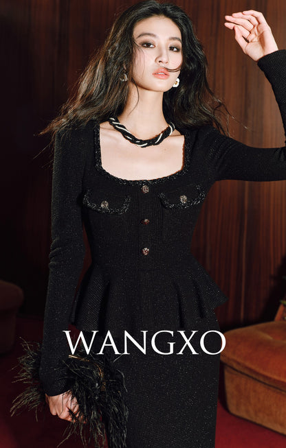 WANGXO | Starlight Special Woven Waffle Texture Lotus Leaf Edge Layered Dress -NYLA.
