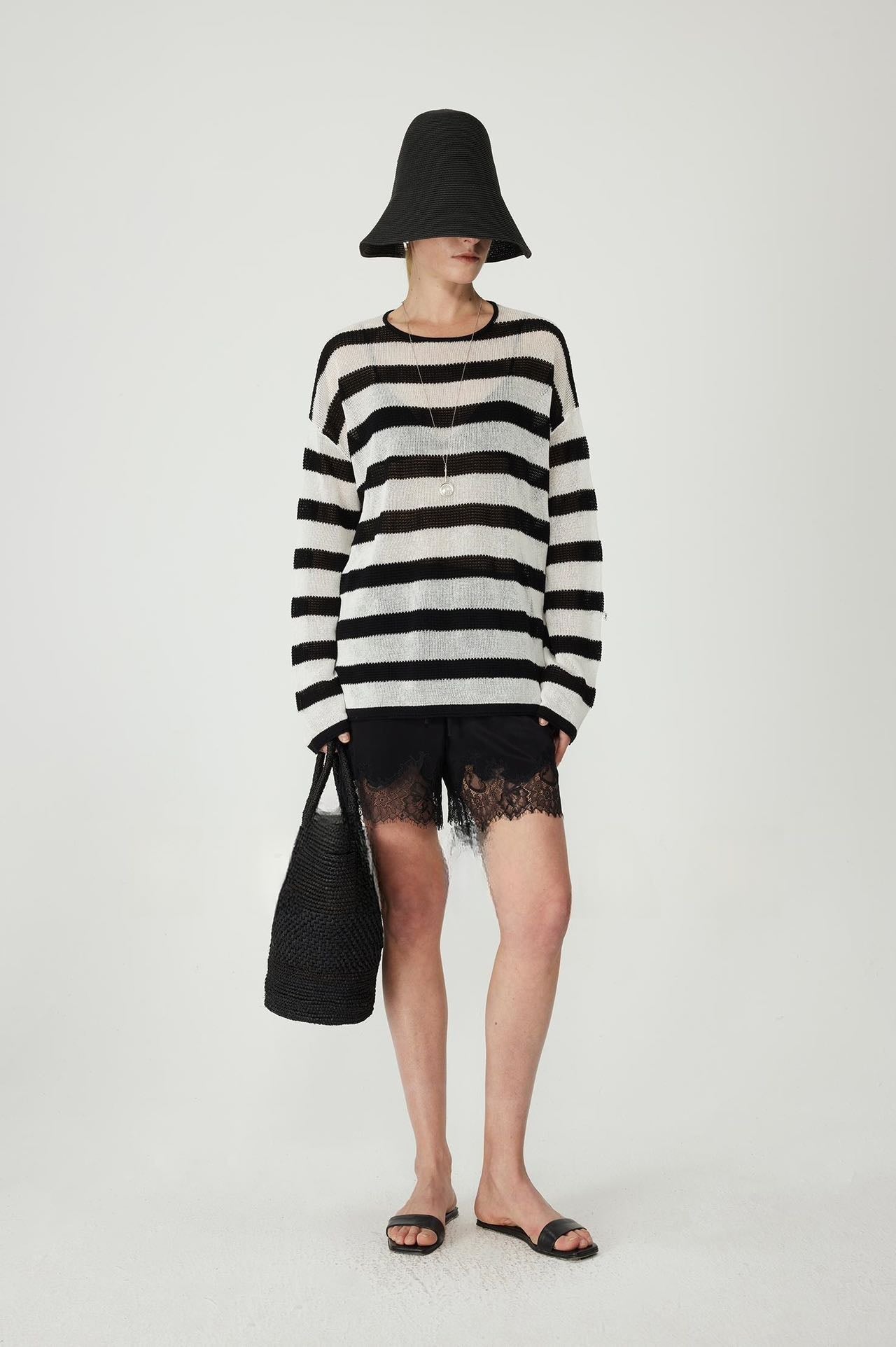 PIAOIN Striped Knitwear Women's Long Staple Cotton Crew Neck T-Shirt-NATALIA.
