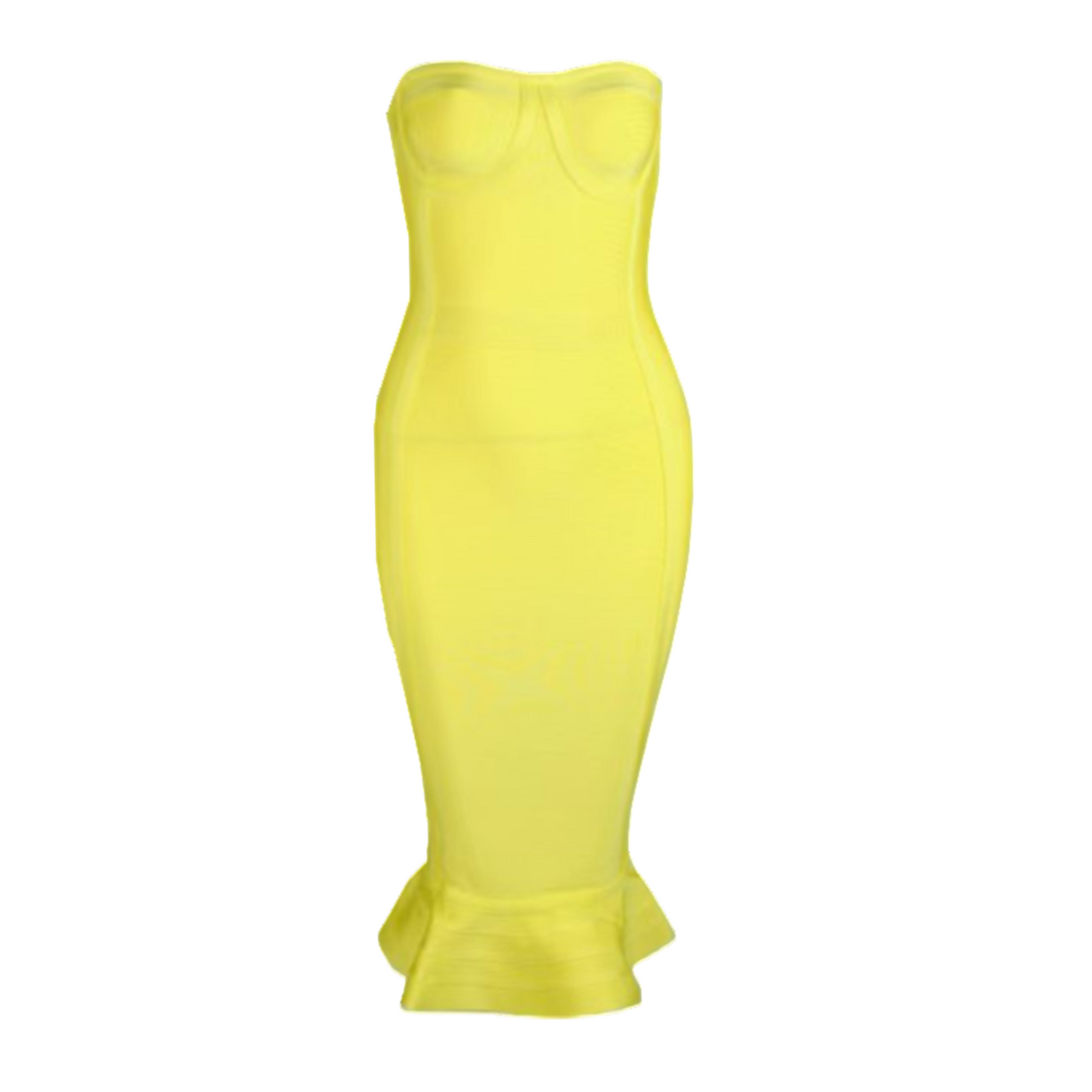 DOLLY Elegant Yellow Off Shoulder Tube Top Slim Fit Knitted Fish Tail Dress-PONA