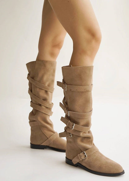B-FEI belt buckle high-top leather women's fashion boots-YUTA.