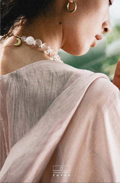 TUYUE natural white crystal round ball moon phase structure necklace - LILY.
