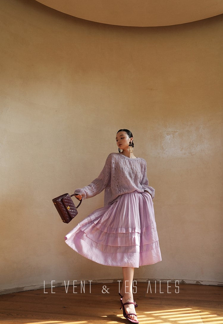 LE VENT&TES AILES French romantic luxury full midi summer skirt -RINA