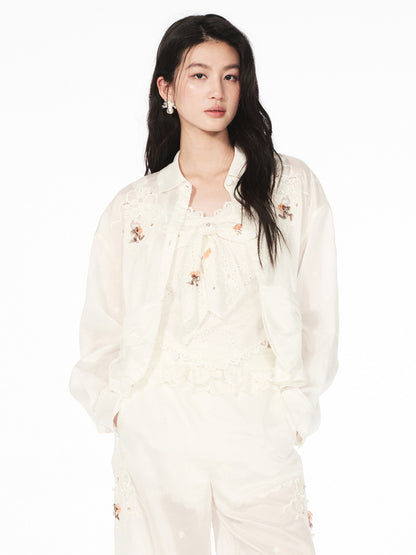FAME embroidered beaded long-sleeved shirt - GOLDY