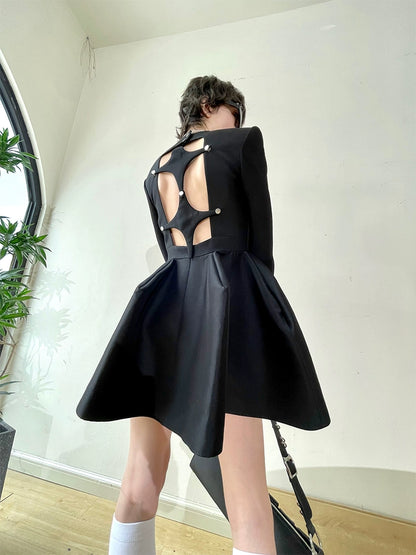 ANNAKIKI Silk Wool 3D Three-dimensional Hem Short Dress-ALUCARD.