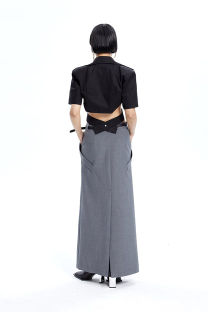 TINY IN zippered slit long straight legs structured seams low waist skirt -TENDO